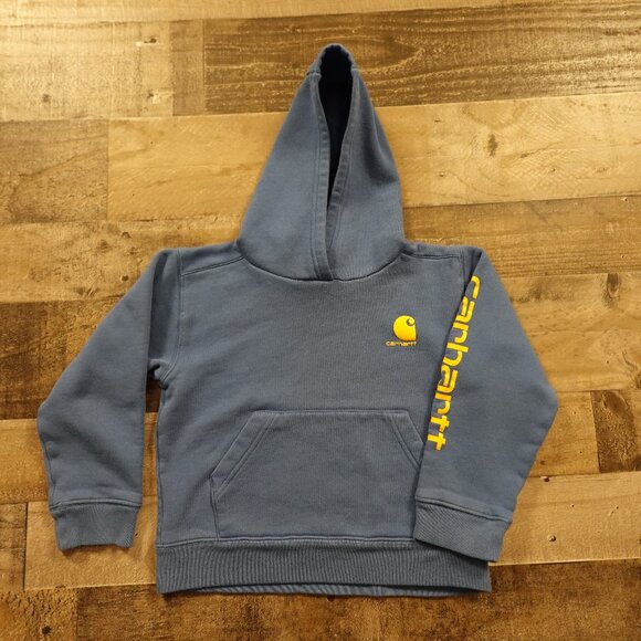Carhartt Kids Pullover Hoodie Size 6 Blue Logo Sweatshirt - Picture 1 of 7